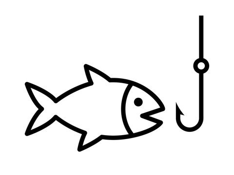 Fishing a fish with hook lure line art icon for apps and websites