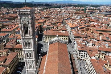 Fototapeta na wymiar View to Cathedral Santa Maria and Campanile Giotto at Piazza del duomo, Florence Italy 