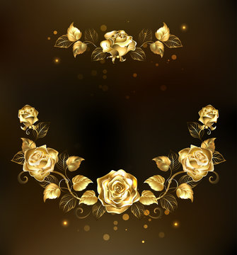 Symmetrical garland of gold roses
