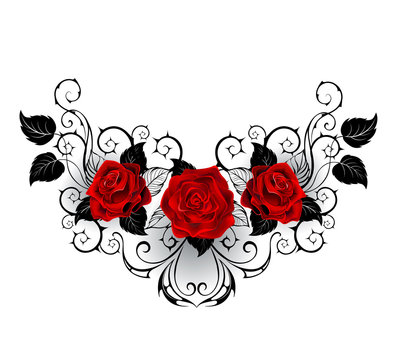 symmetrical tattoo of red roses