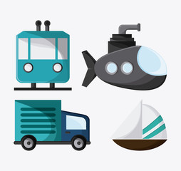 Trolley truck submarine sailboat icon. Colorfull and flat , vector 