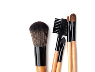 Professional make-up brush. collection of brushes on white background