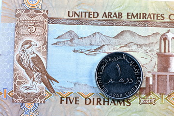 Fototapeta na wymiar Close up Dirhams currency, United Arab Emirates