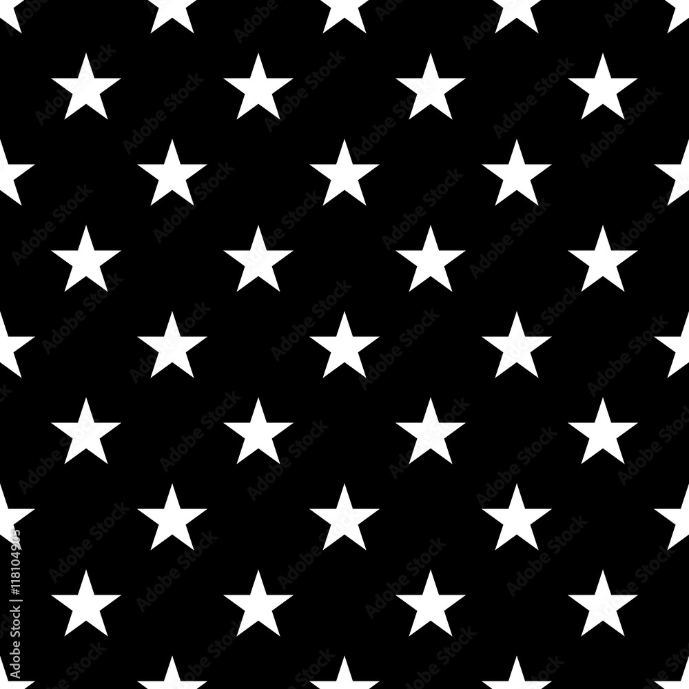 Wall mural stars seamless pattern. black and white retro background elements. abstract geometric shape texture.