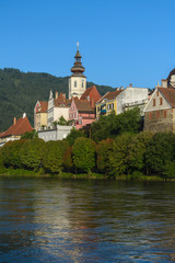 Fototapeta na wymiar Old architecture of Frohnleiten-small city above Mur river,Styria,Austria.