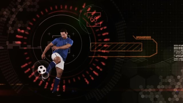 Athlete playing football against animated background