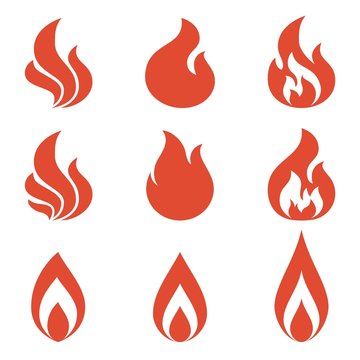 set of fire icon, flame of fire illustration, elements for logo design red silhouette style