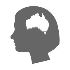 Isolated female head silhouette icon with  a map of Australia