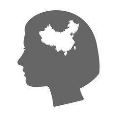 Isolated female head silhouette icon with  a map of China