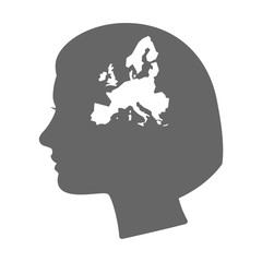 Isolated female head silhouette icon with  a map of Europe