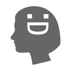 Isolated female head silhouette icon with a laughing text face