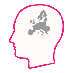 Isolated male head silhouette icon with  a map of Europe
