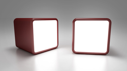 Red Cubic Lightbox On Black Background 3D rendering