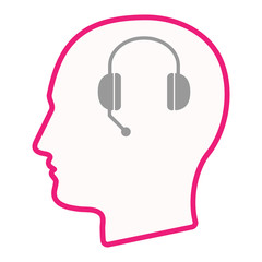 Isolated male head silhouette icon with  a hands free phone devi