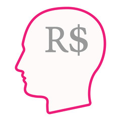 Isolated male head silhouette icon with a brazillian real curren