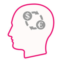 Isolated male head silhouette icon with a dollar euro exchange s