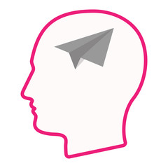 Isolated male head silhouette icon with a paper plane