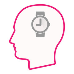 Isolated male head silhouette icon with a wrist watch