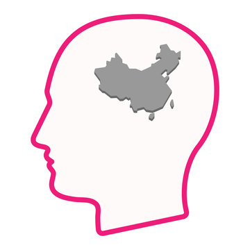 Isolated male head silhouette icon with  a map of China
