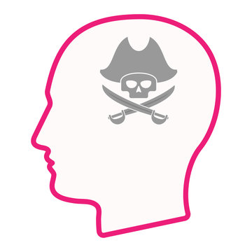 Isolated male head silhouette icon with a pirate skull
