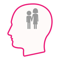Isolated male head silhouette icon with a childhood pictogram