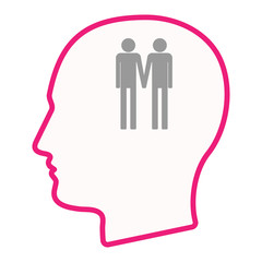 Isolated male head silhouette icon with a gay couple pictogram