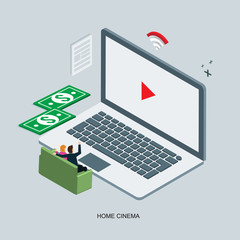 video buffering internet mobile isometric concept