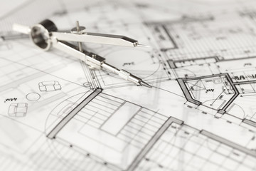 architecture blueprint -  house plan & compass