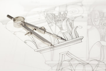 drawings of architectural details - columns element & compass