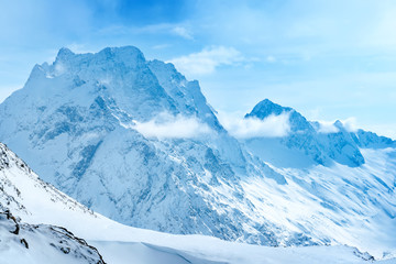 beautiful landscape winter snow covered of Dombaj mountain peaks