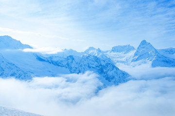 Fototapeta na wymiar beautiful landscape winter snow covered peaks of Caucasus mounta