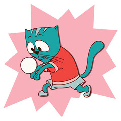 Cats athlete in sports wear. Volleyball player Cat returning the ball. Athletics. Funny animal sport sticker. Cartoon style. Vector illustration