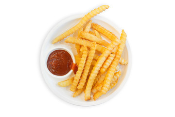 french fries with sauce on a white background