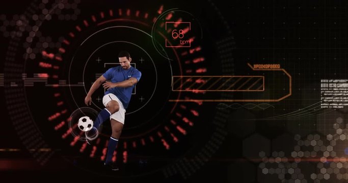 Athlete playing football against animated background