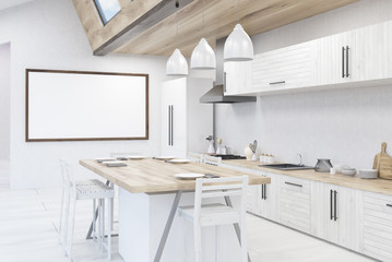 Kitchen with large poster