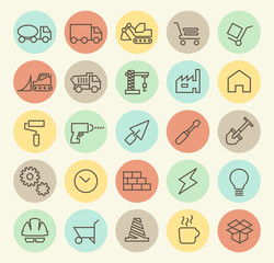 Fototapeta premium Set of Isolated Universal Minimal Simple Thin Line Construction Icons on Circular Color Buttons.