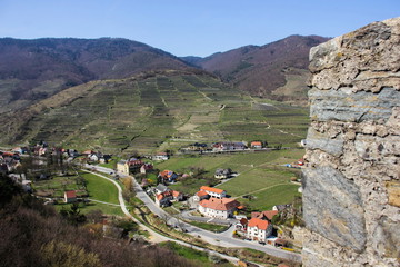 Spitz castle ruin Hinterhaus, Danube river, Austria.