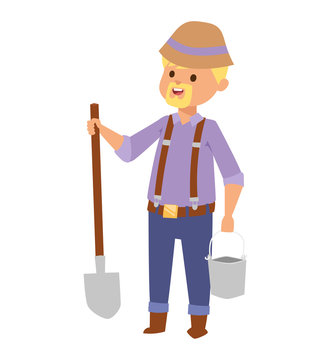 Man with shovel vector illustration.