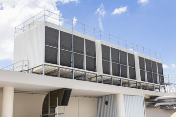 Fototapeta premium large air cooling system or large heat sinks on top of building.