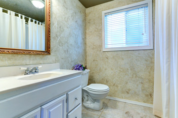 Classic bathroom interior with white vanity cabinet