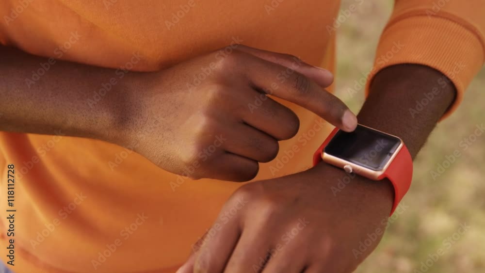 Poster close up of a man is wearing a smart watch