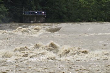 豪雨で増水した河川