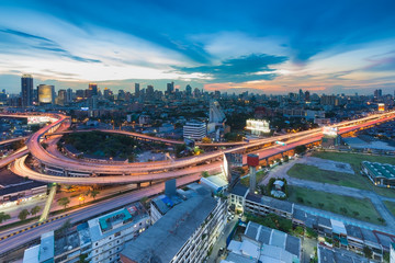 City highway interchange long exposure at twilight