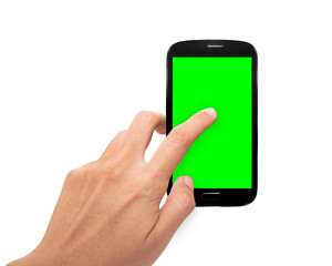 hand holding a mobile device with green monitor