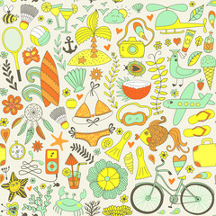 Summer set doodle elements. Travel drawing