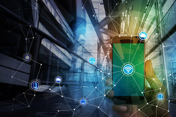 smart phone and smart city, wireless communication network, IoT(internet of things),...