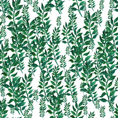 Watercolor seamless pattern with herbs and leaves.