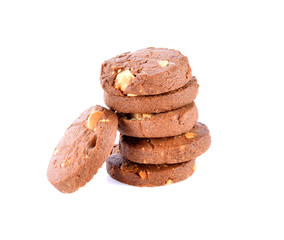 Chocolate cookie on white background