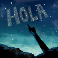 Mensaje en cielo estrellado y mano señalando © rosalerosa
