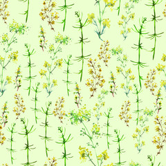 The pattern of watercolor, vintage elements - grass and plant flowers . Illustration is made of hand-made in clipart graphics colors. Use for design, textiles, paper and other